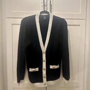 Black and White Cardigan with Gold Buttons